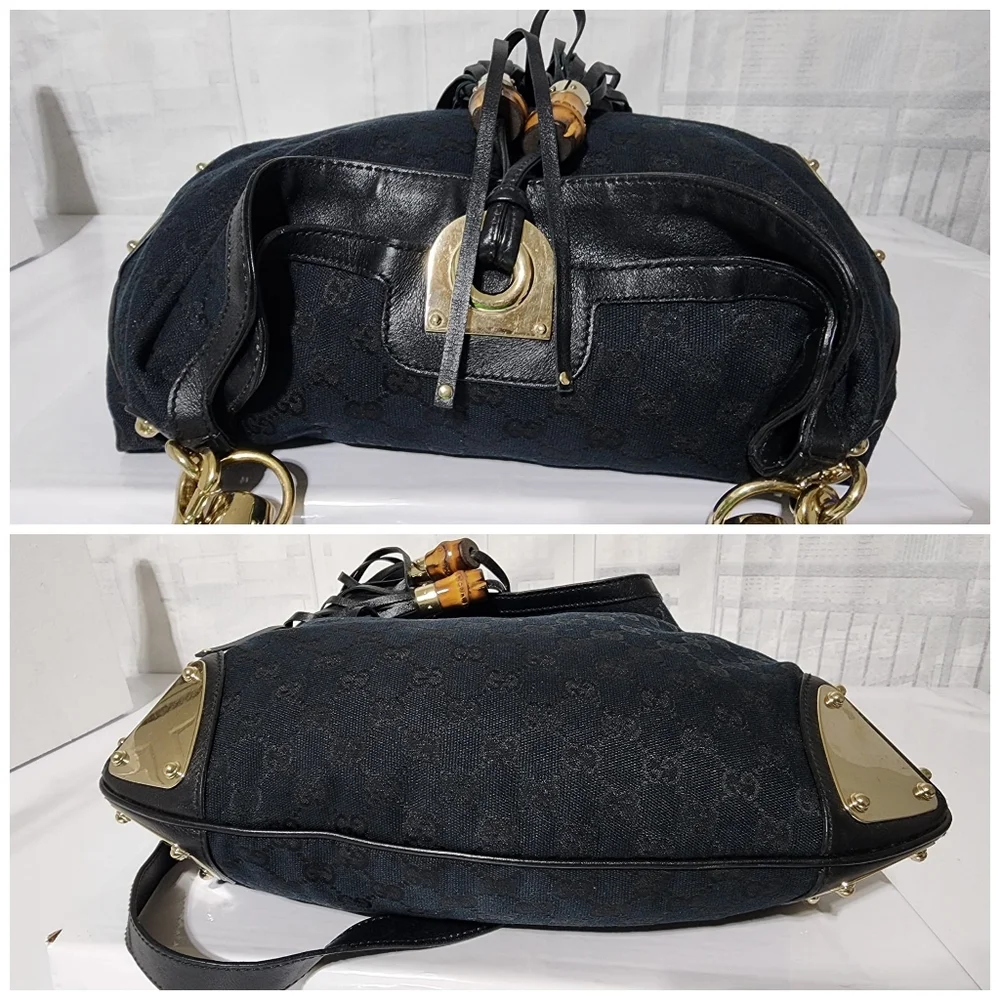 Gucci GG Canvas and Leather Medium Babouska Indy Hobo Bag Black